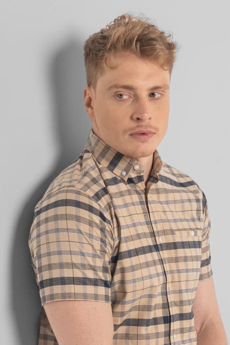 Mens Cream Button Down SS Oxford Shirt