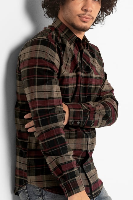 Mens Red Front Yoke LS Oxford Shirt