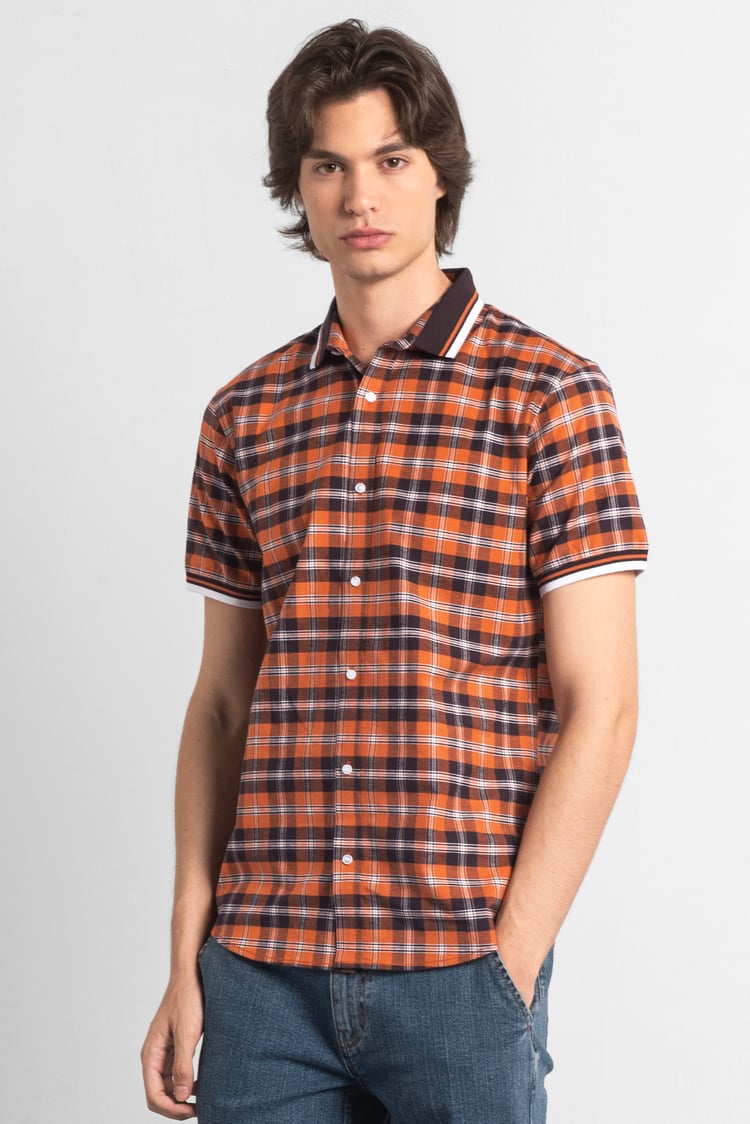 Mens Short Sleeve Shirt With Rib Collar