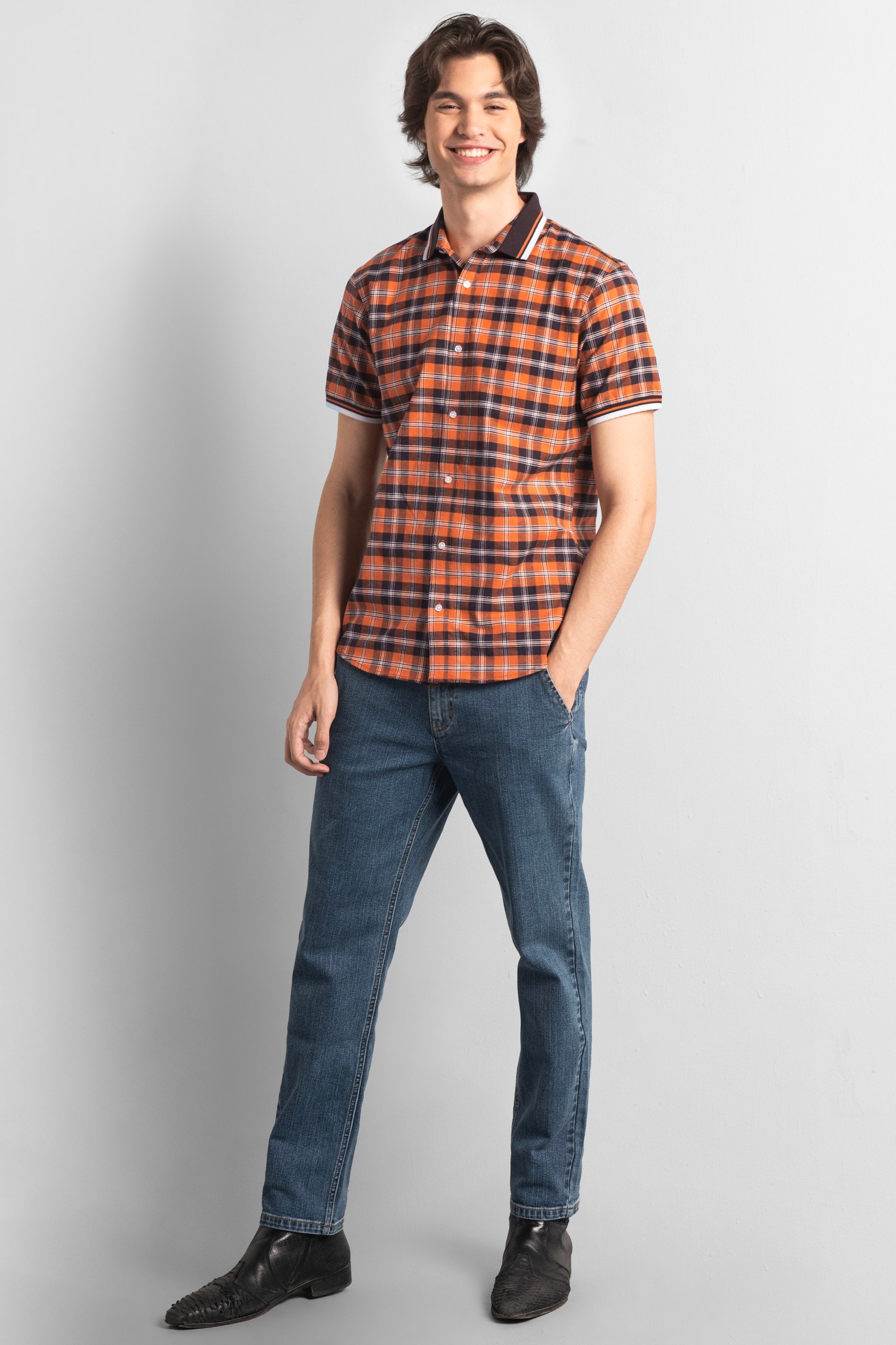 Mens Short Sleeve Shirt With Rib Collar