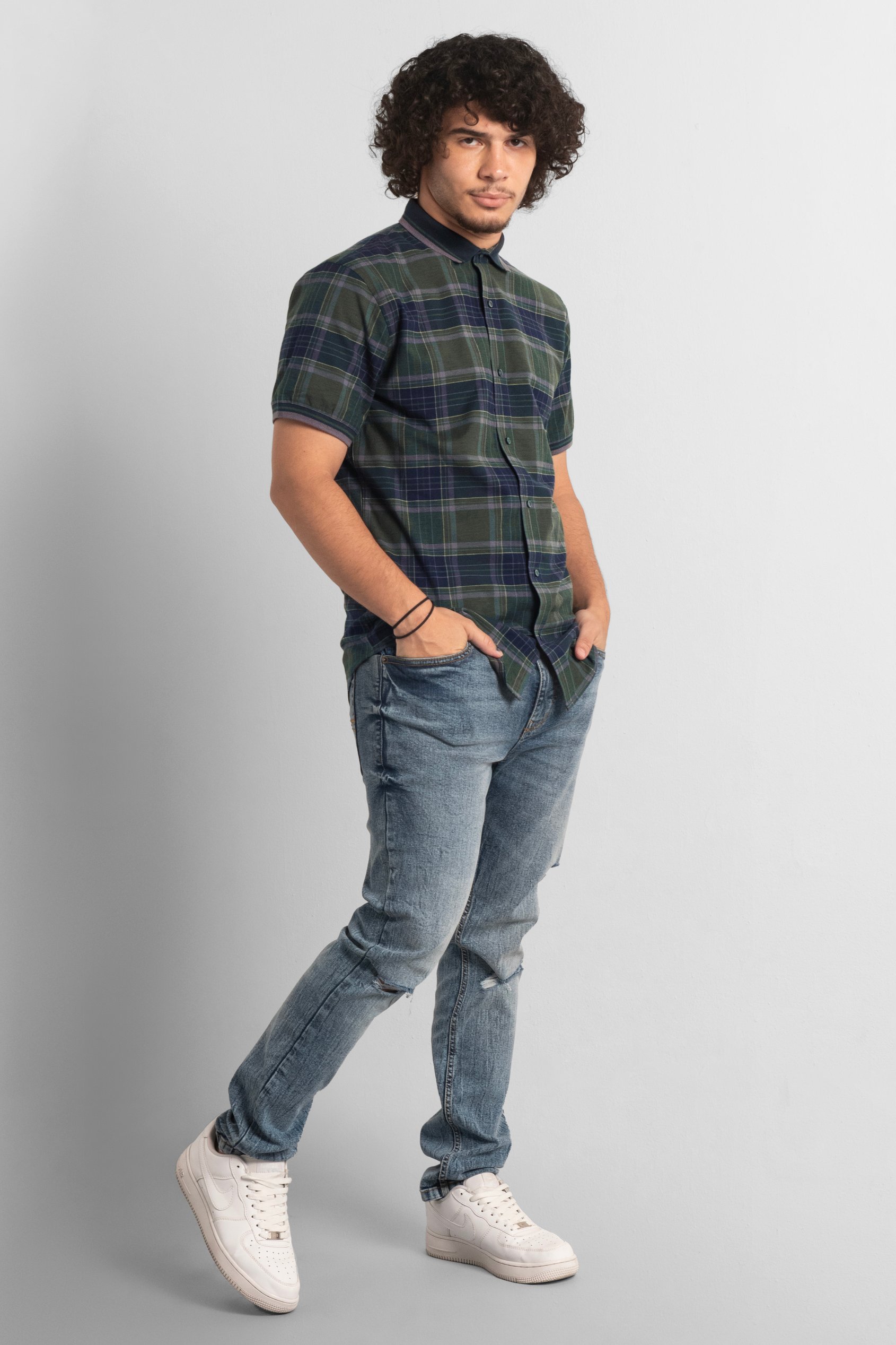 Mens Short Sleeve Shirt With Rib Collar