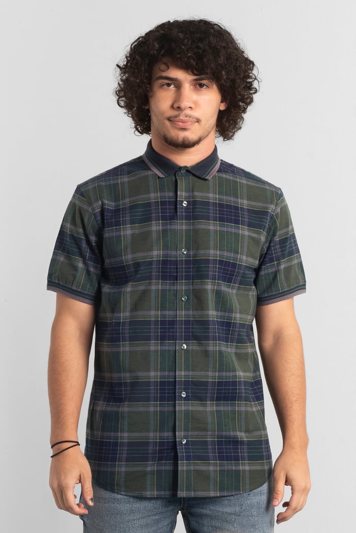 Mens Short Sleeve Shirt With Rib Collar
