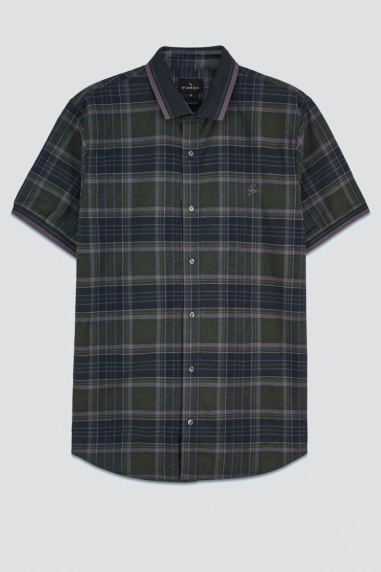 Mens Short Sleeve Shirt With Rib Collar