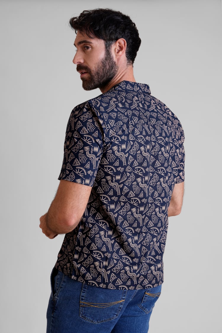 Pencilled Revere Collar Short Sleeve Shirt