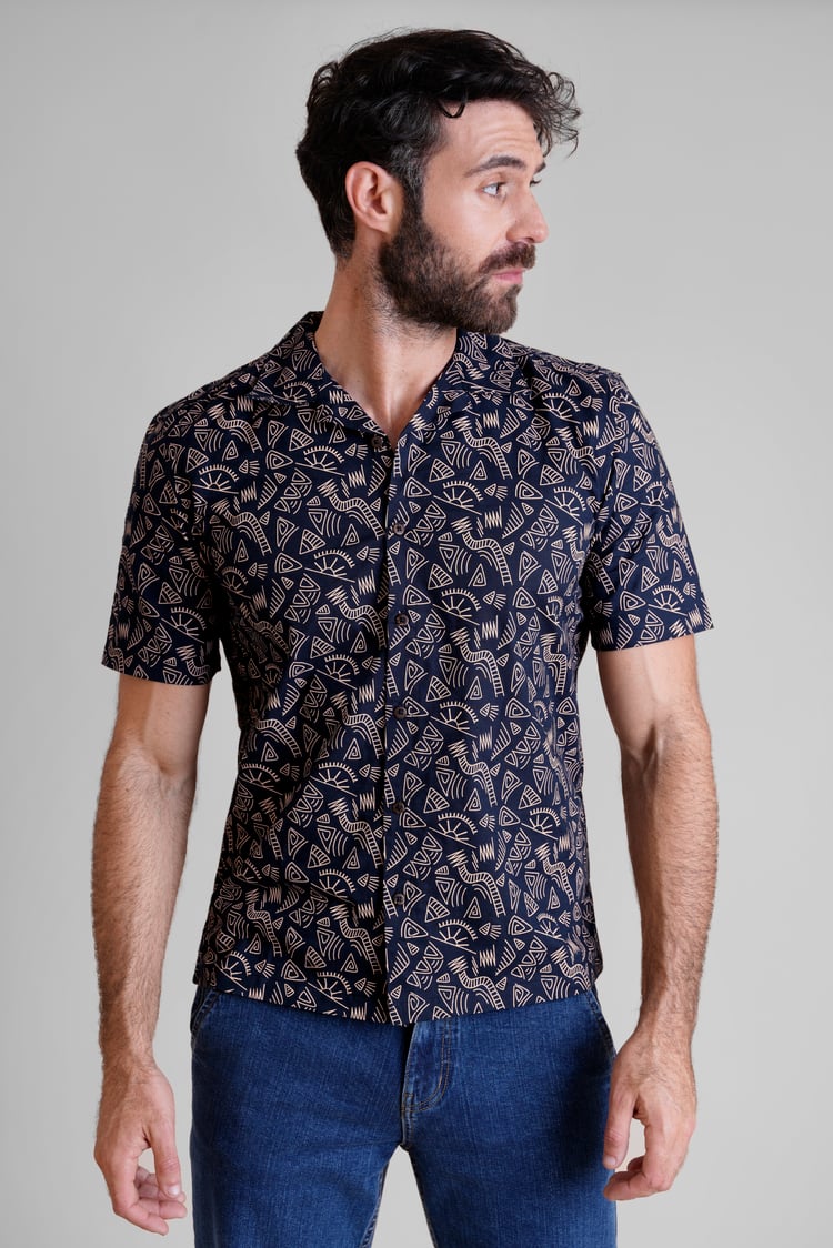 Pencilled Revere Collar Short Sleeve Shirt