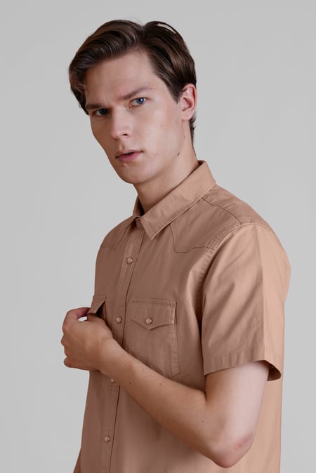 Brown Stretch Ripstop Short Sleeve Utility Shirt