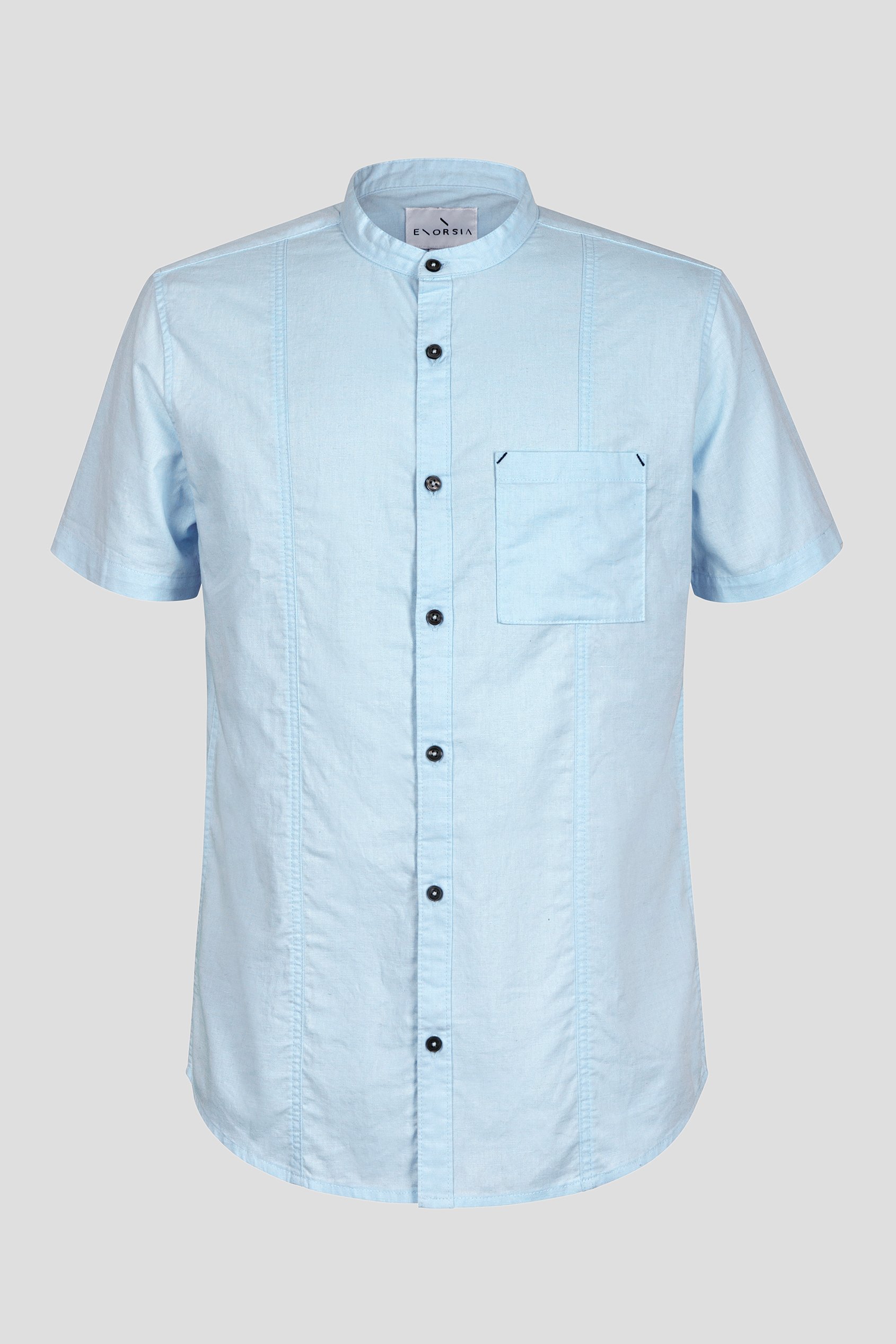 Regular Fit Cotton Linen Grandad Collar S/S  Shirt
