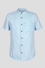 Regular Fit Cotton Linen Grandad Collar S/S  Shirt