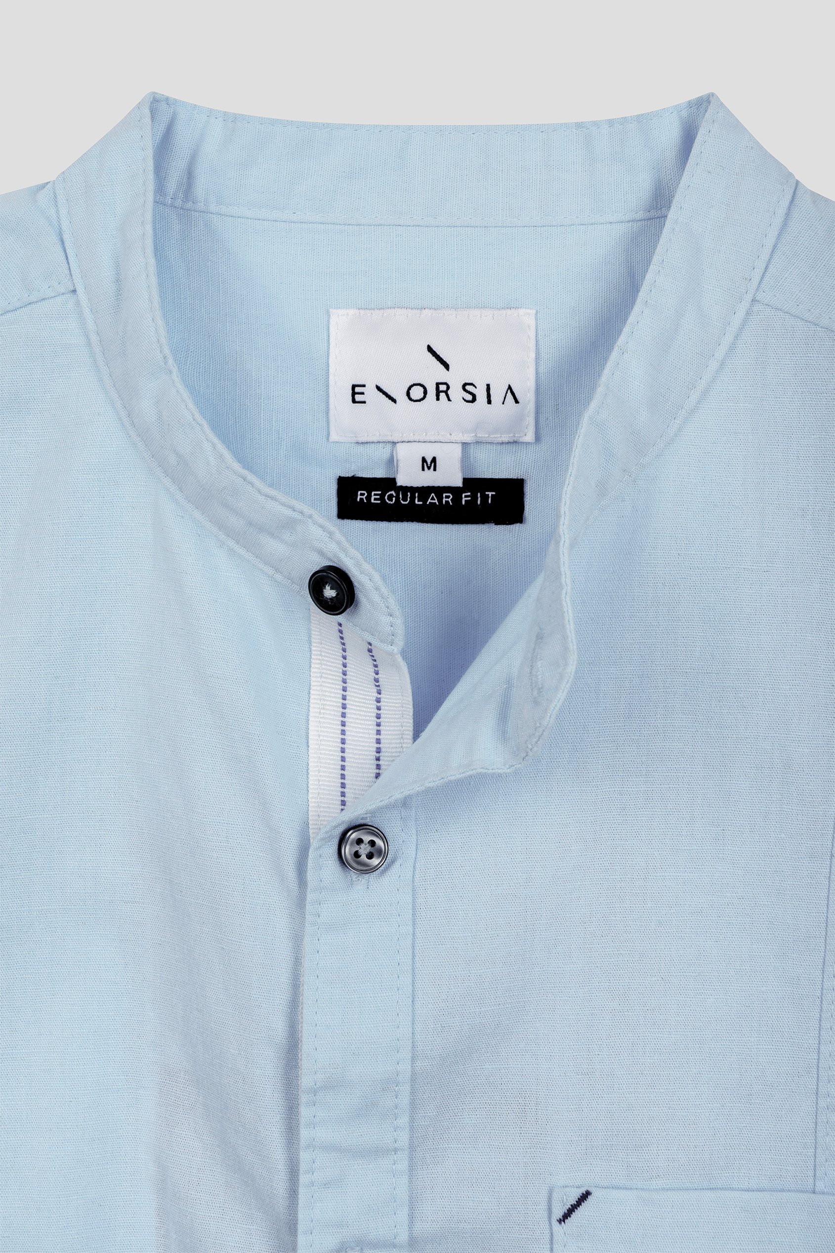 Regular Fit Cotton Linen Grandad Collar S/S  Shirt