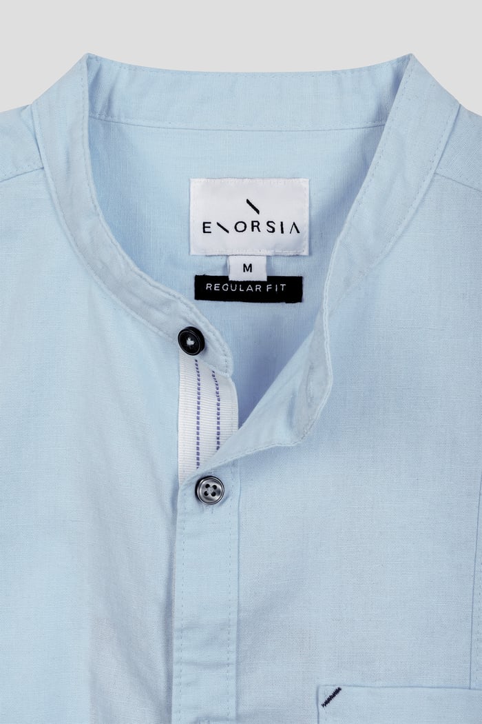 Regular Fit Cotton Linen Grandad Collar S/S  Shirt