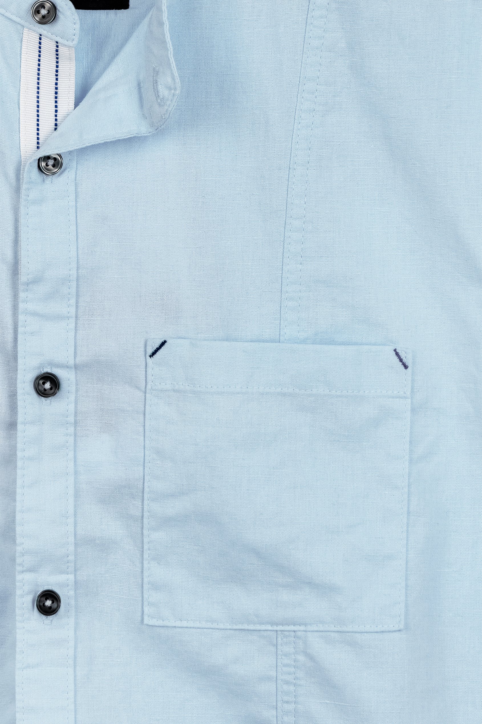 Regular Fit Cotton Linen Grandad Collar S/S  Shirt