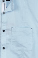 Regular Fit Cotton Linen Grandad Collar S/S  Shirt