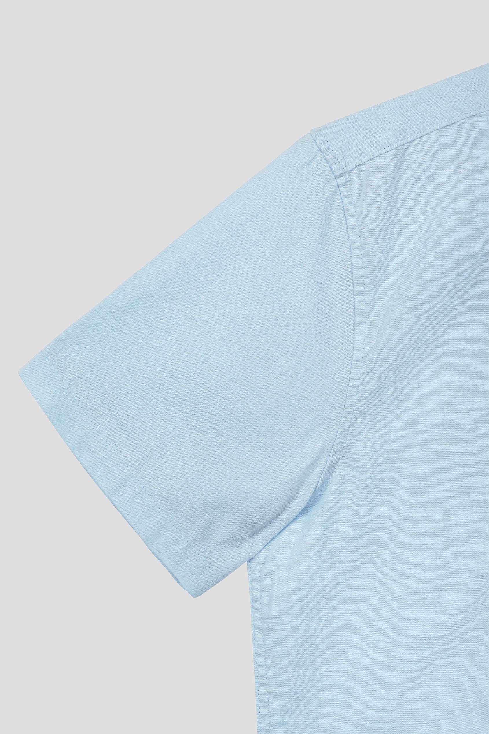 Regular Fit Cotton Linen Grandad Collar S/S  Shirt