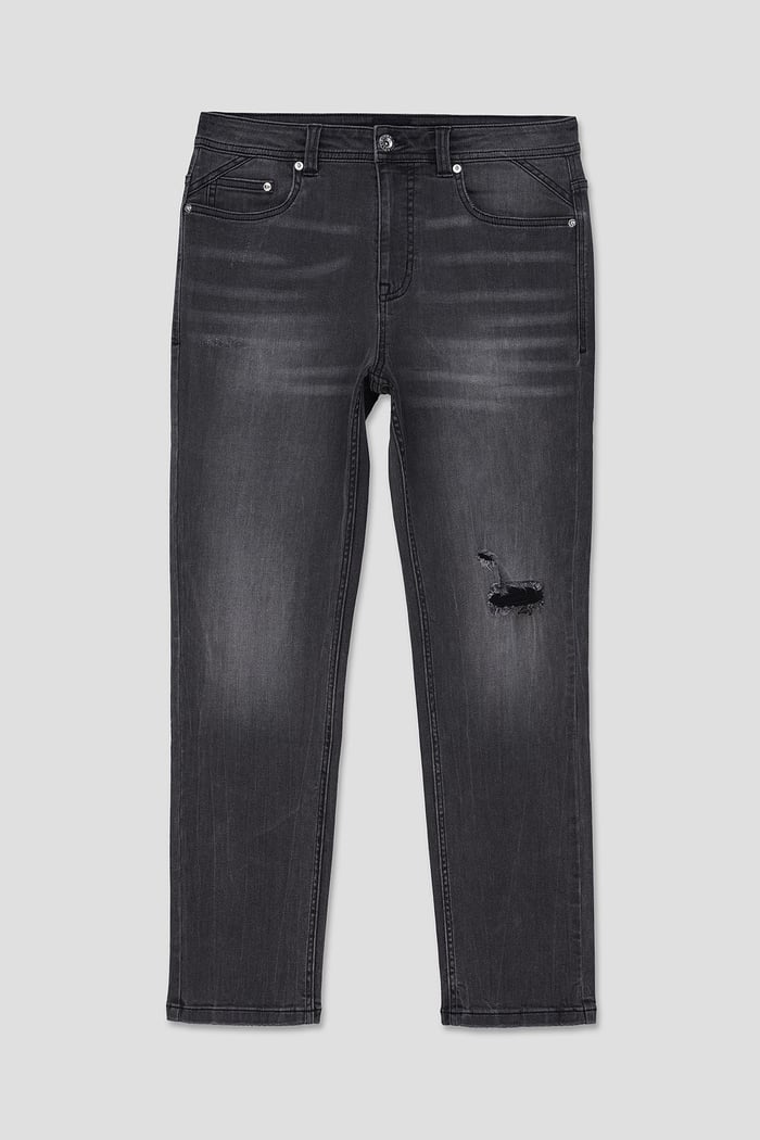 Regular Fit Distressed Stretch Denim Jeans