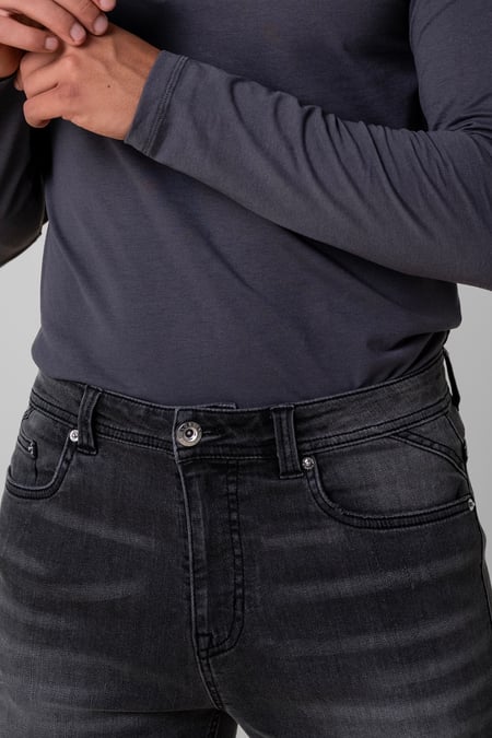 Grey Regular Fit Distressed Stretch Denim Jeans