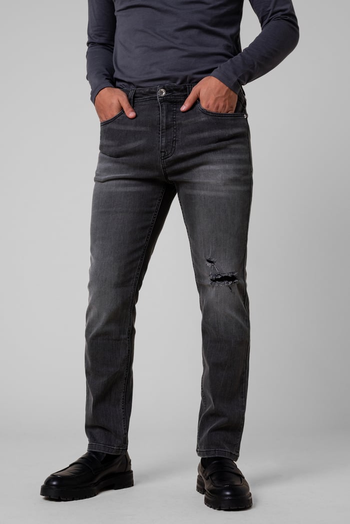 Regular Fit Distressed Stretch Denim Jeans