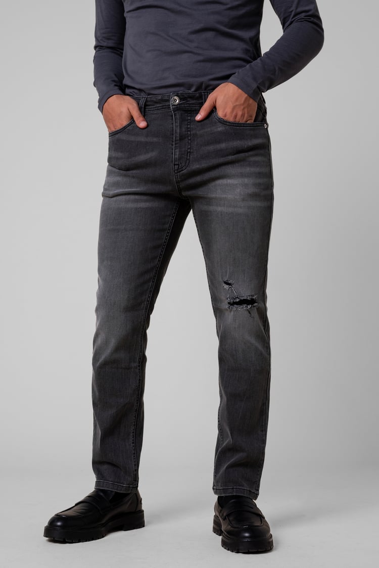 Regular Fit Distressed Stretch Denim Jeans