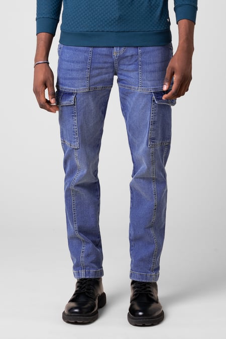 Mens Blue Regular Fit Utility Jeans