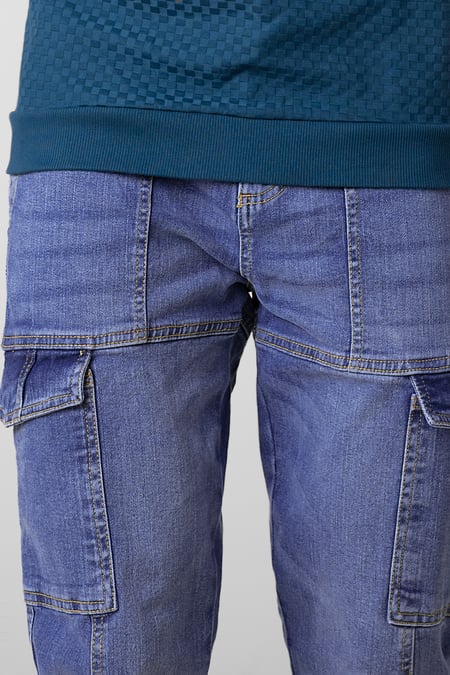 Mens Blue Regular Fit Utility Jeans