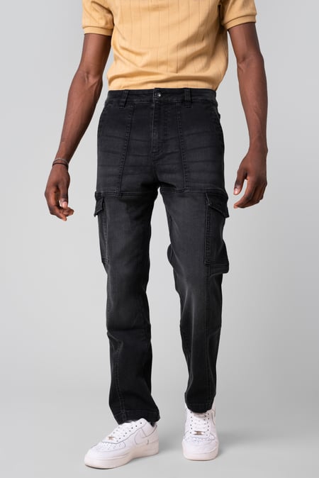 Mens Black Regular Fit Stretch Utility Jeans