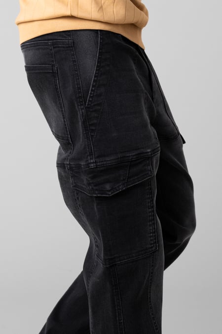 Mens Black Regular Fit Stretch Utility Jeans