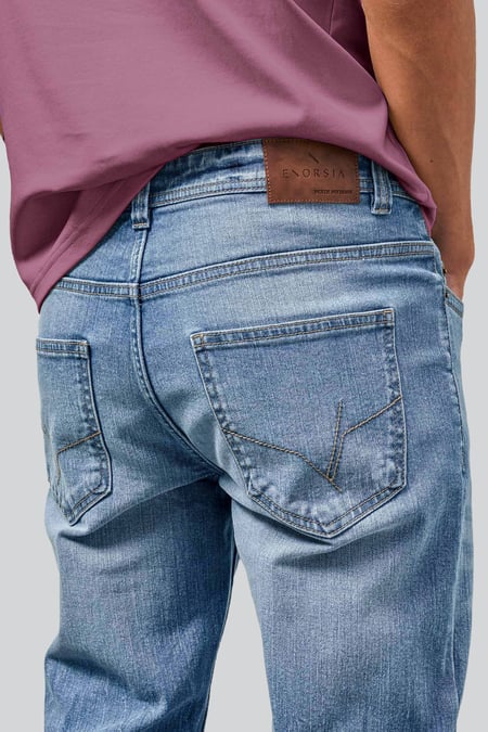 Mens Light Blue Cotton Blend Slim Fit Jeans