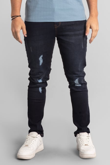 Mens Black Skinny Fit Distressed Denim Jeans