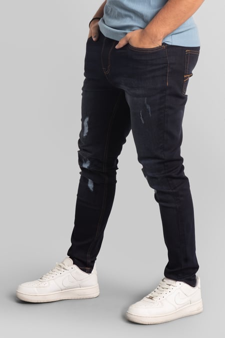 Mens Black Skinny Fit Distressed Denim Jeans