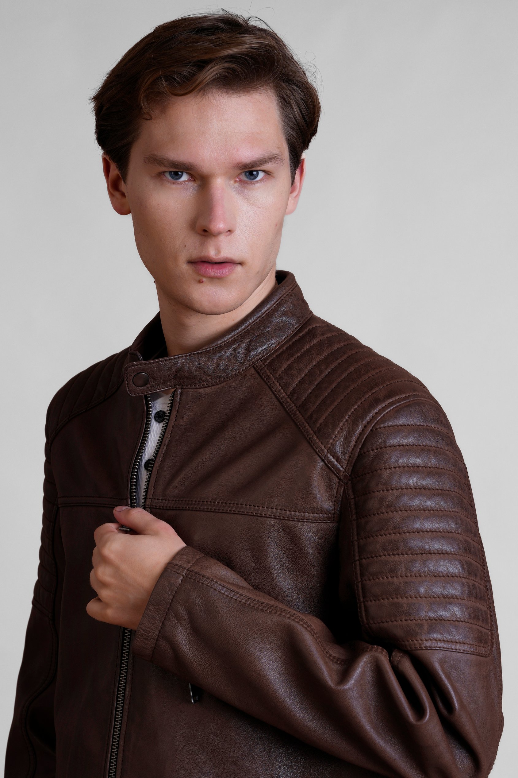 Smart Zip-Up Genuine Leather Biker Jacket