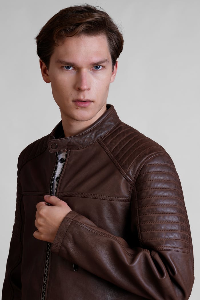 Smart Zip-Up Genuine Leather Biker Jacket