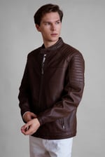 Smart Zip-Up Genuine Leather Biker Jacket