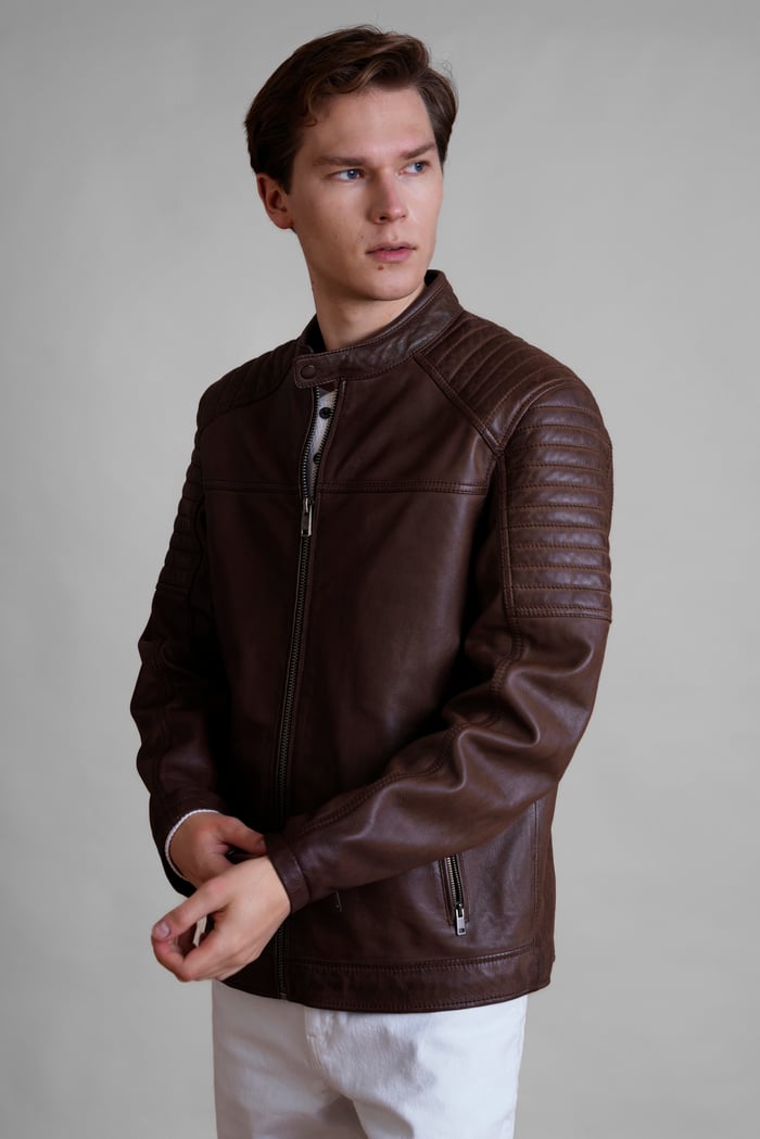 Smart Zip-Up Genuine Leather Biker Jacket