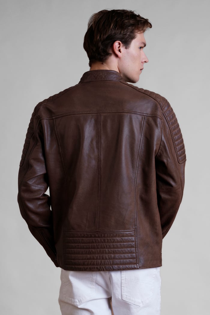 Smart Zip-Up Genuine Leather Biker Jacket