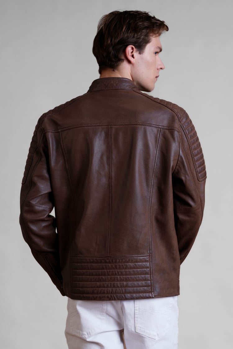 Smart Zip-Up Genuine Leather Biker Jacket