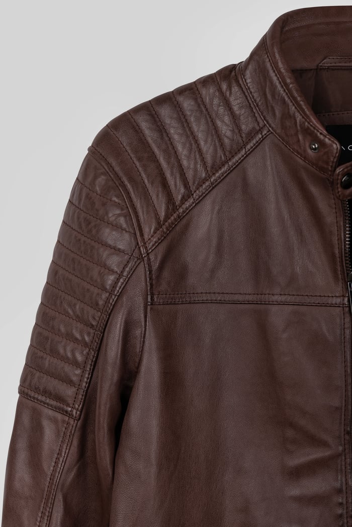 Smart Zip-Up Genuine Leather Biker Jacket