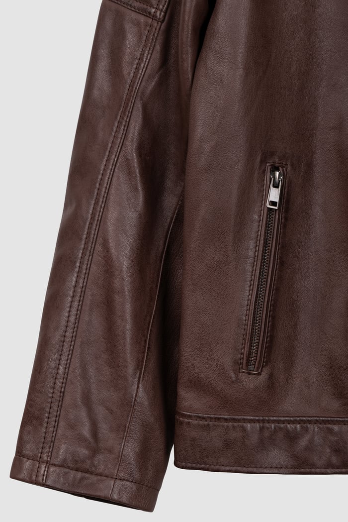 Smart Zip-Up Genuine Leather Biker Jacket
