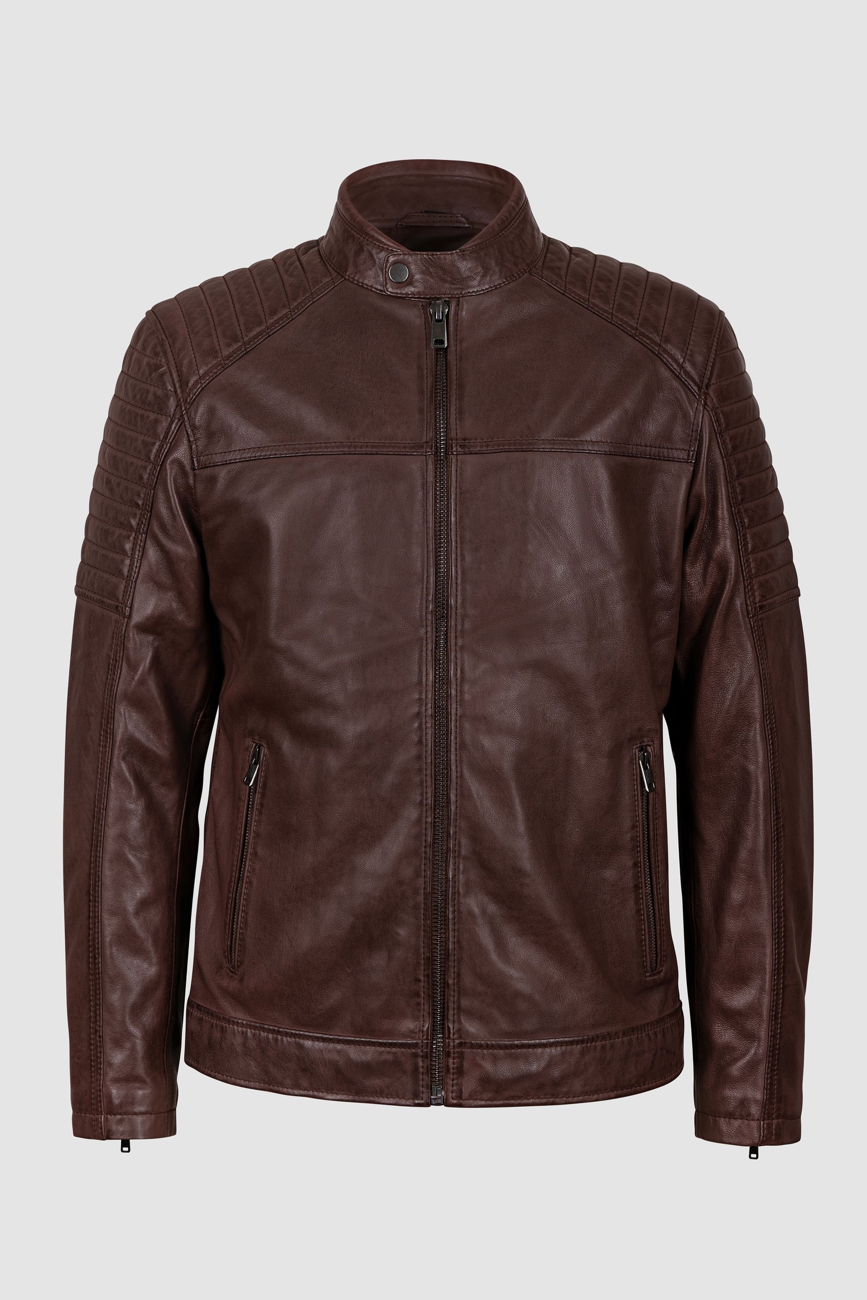 Smart Zip-Up Genuine Leather Biker Jacket