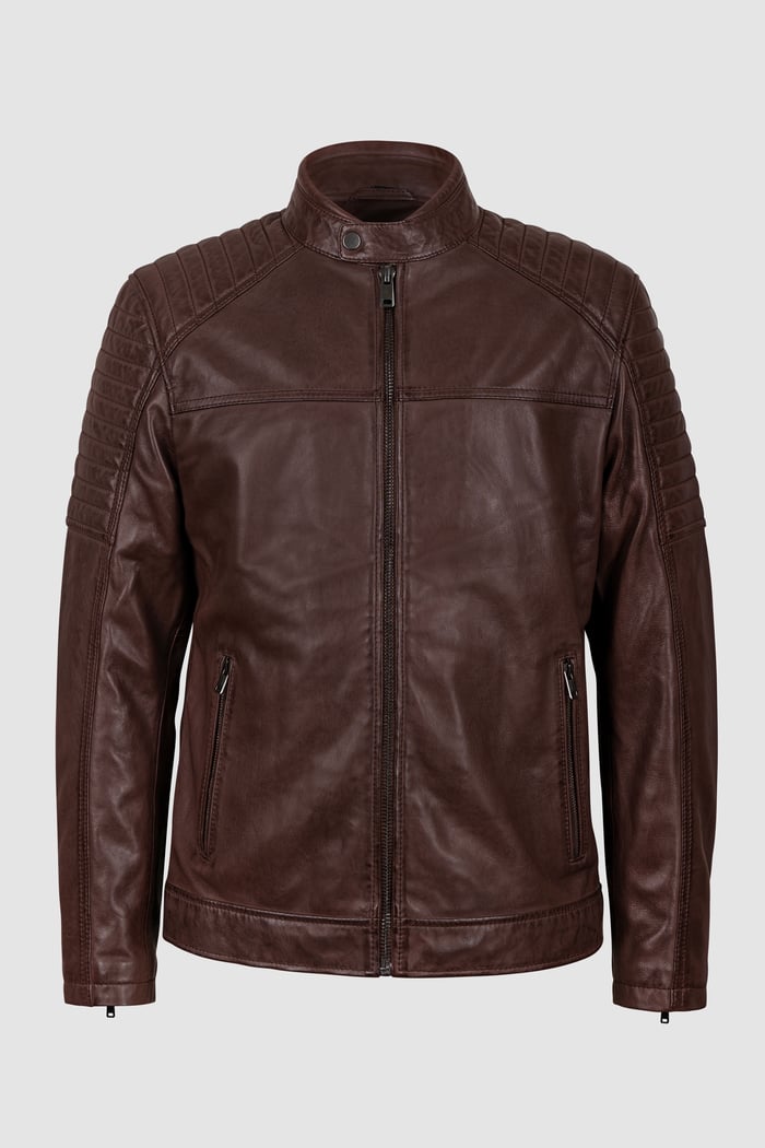 Smart Zip-Up Genuine Leather Biker Jacket