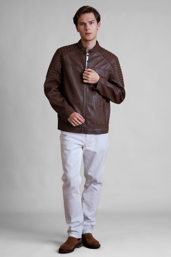 Smart Zip-Up Genuine Leather Biker Jacket
