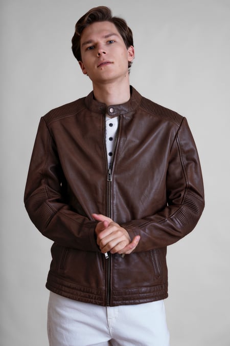 Smart Zip-Up Genuine Leather Biker Jacket