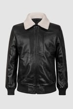 Mens Detachable Borg Collar Genuine Leather Jacket