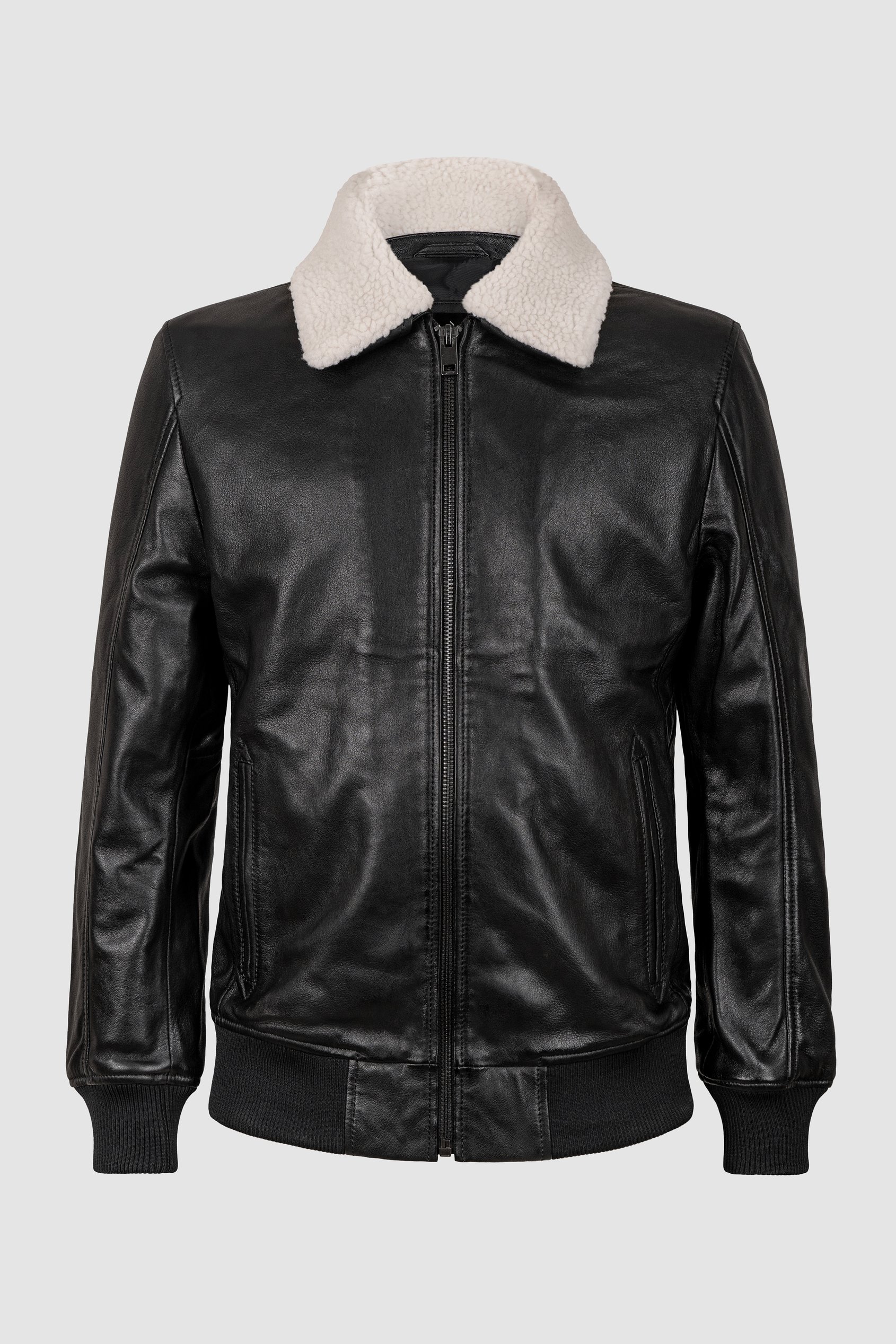 Mens Detachable Borg Collar Genuine Leather Jacket Mens Detachable Borg Collar Genuine Leather Jacket