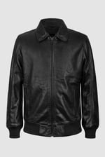 Mens Detachable Borg Collar Genuine Leather Jacket