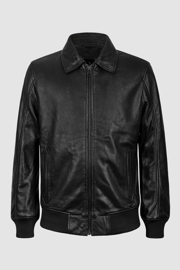Mens Detachable Borg Collar Genuine Leather Jacket