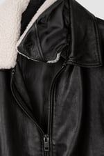 Mens Detachable Borg Collar Genuine Leather Jacket