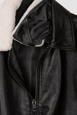 Mens Detachable Borg Collar Genuine Leather Jacket