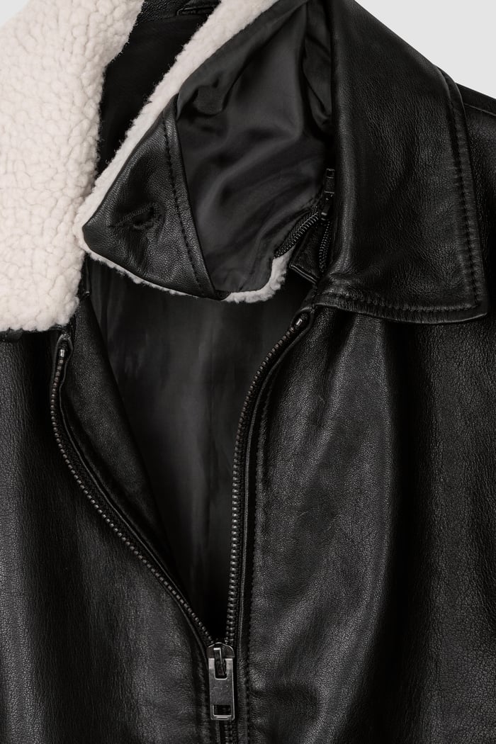 Mens Detachable Borg Collar Genuine Leather Jacket