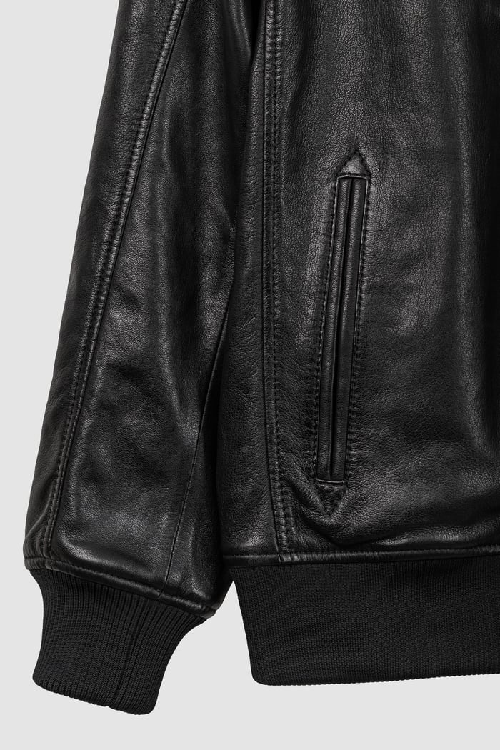 Mens Detachable Borg Collar Genuine Leather Jacket