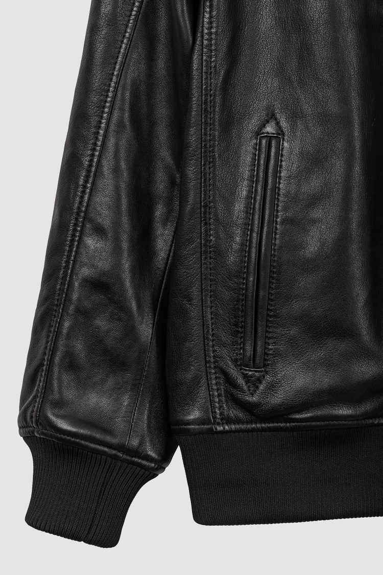 Mens Detachable Borg Collar Genuine Leather Jacket