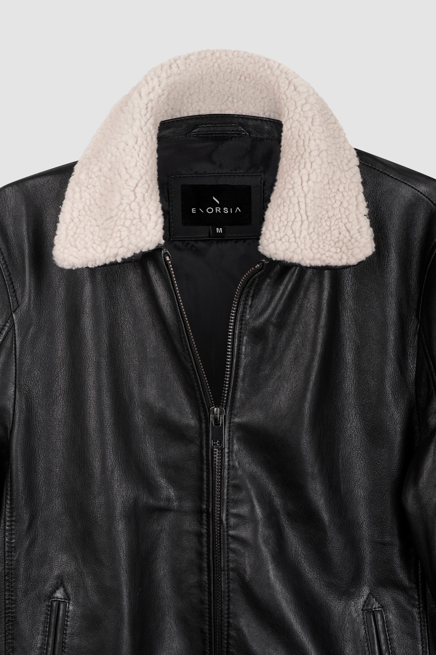 Mens Detachable Borg Collar Genuine Leather Jacket